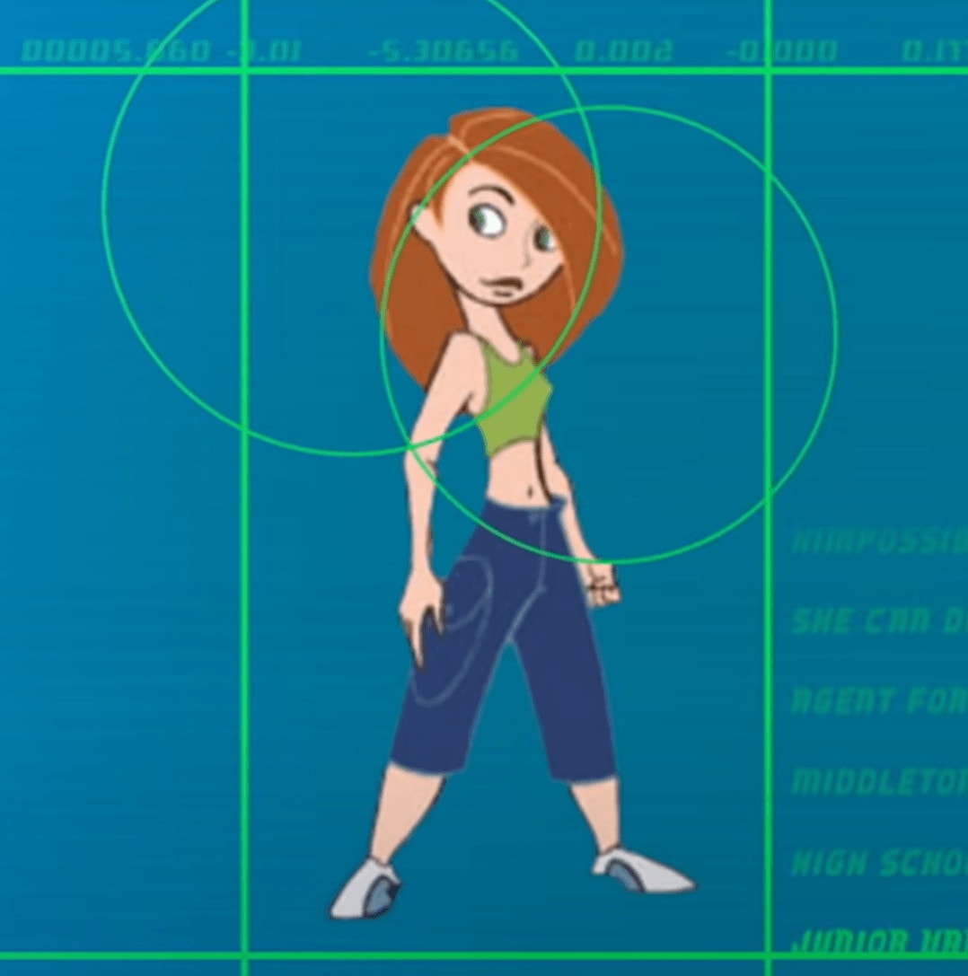 kim possible green top and blue jeans
