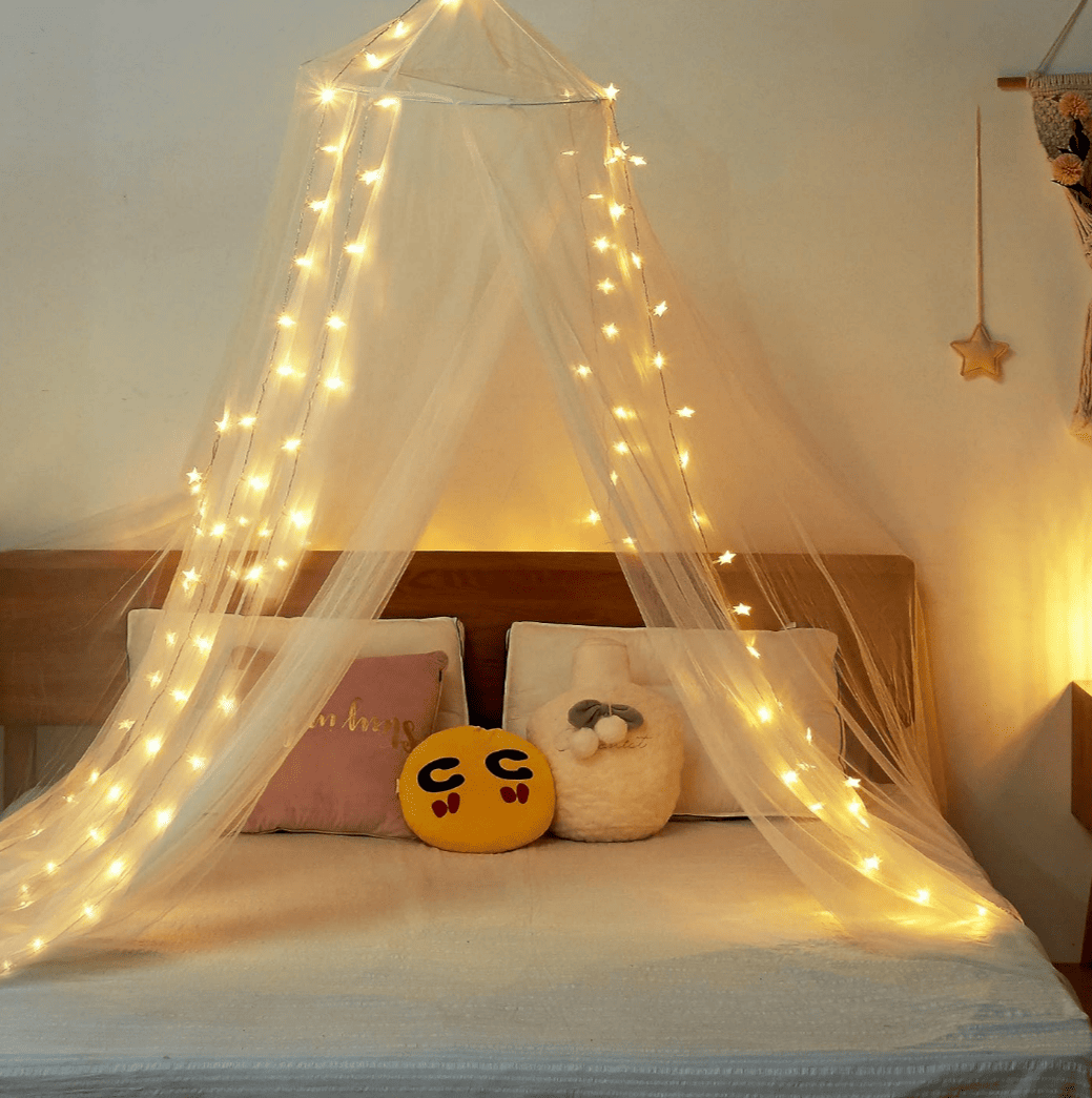 Bed Canopy with 100 LED Star String Lights