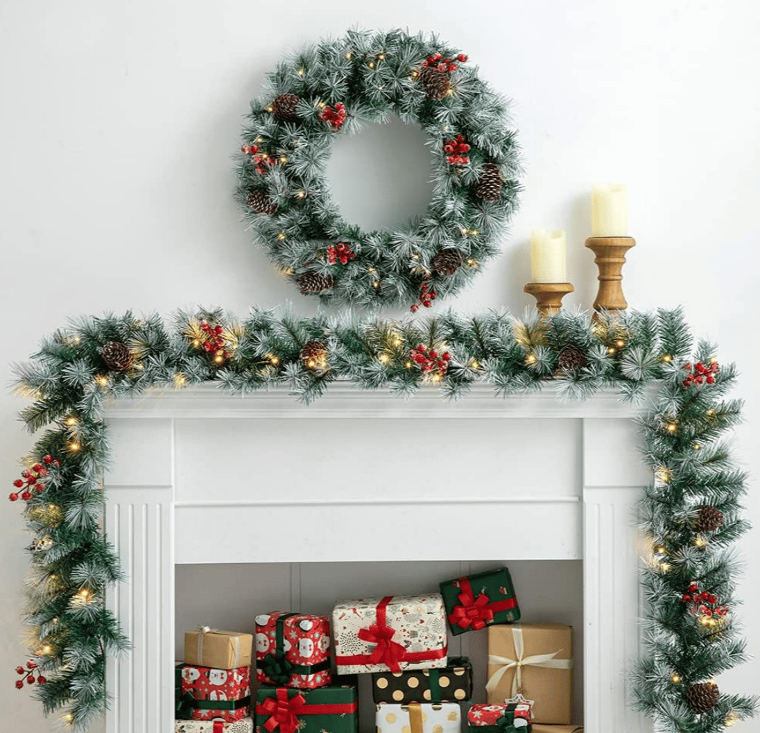 Greenery Pine Cones and Red Berries Christmas Garland