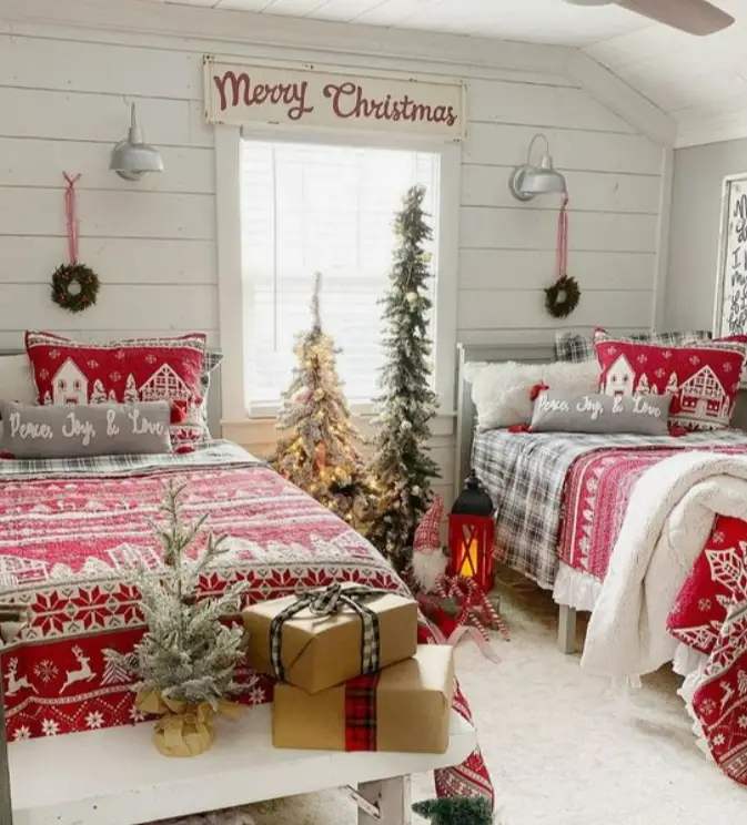christmas room bed decorations