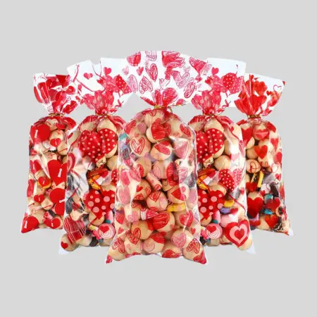 Valentines Party Treat Bags Mixed Heart Print Pattern