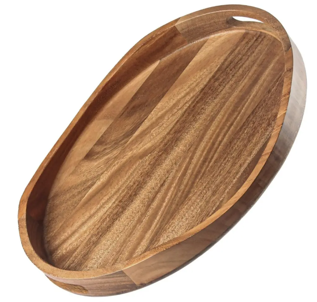 Wood Round Decorative Tray with Handles