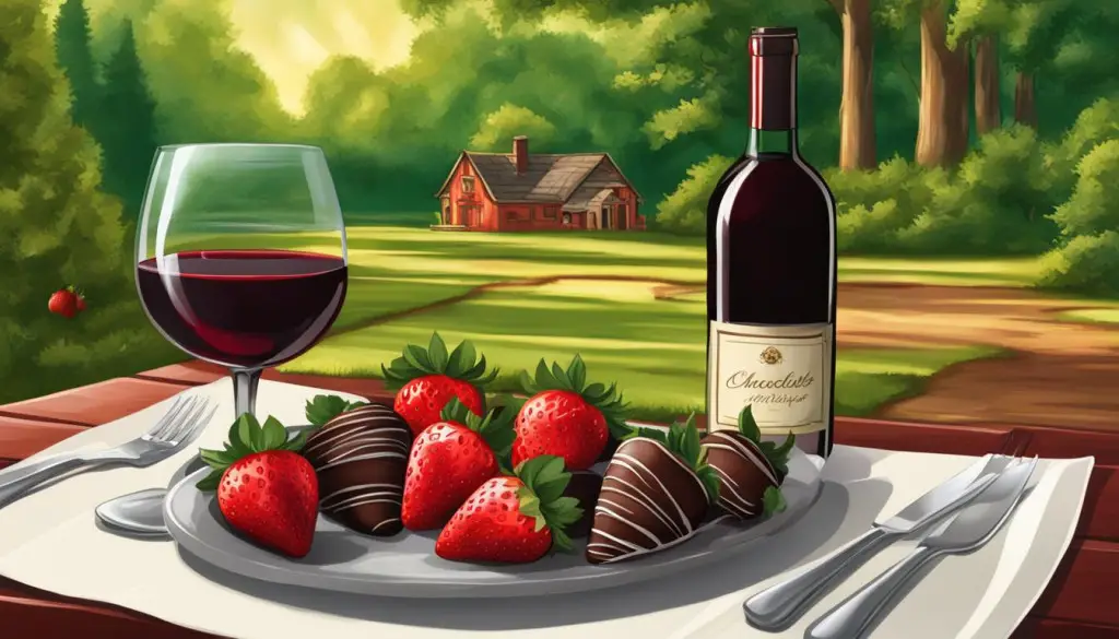 bottle of wine and chocolate covered strawberries