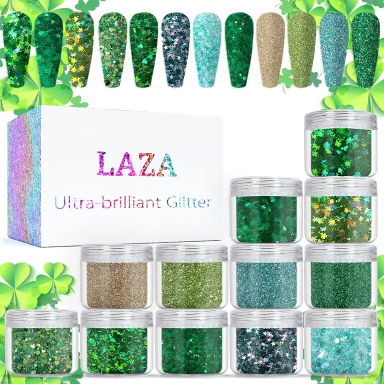Laza St. Patrick's Day Nail Art Glitters 12 Colors Holographic Green Gold