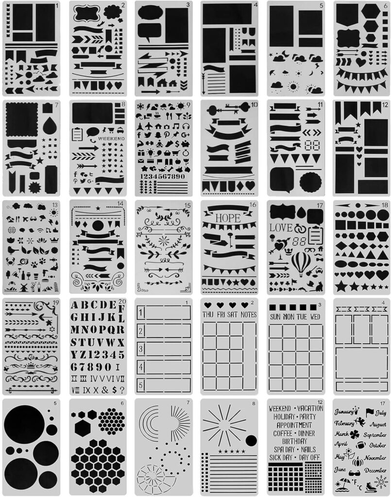 30 PCS Journal Stencils