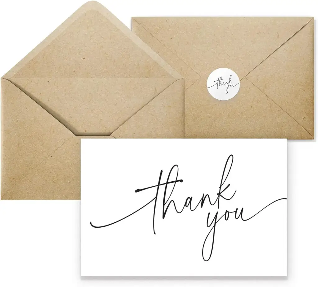 20 Pack Thank You Cards with Kraft Envelopes and Stickers