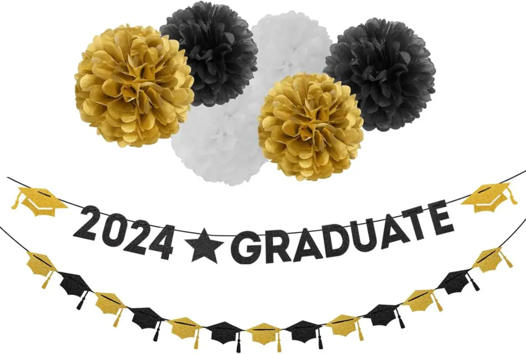 Black White-Gold Party-Decoration Graduation Banner