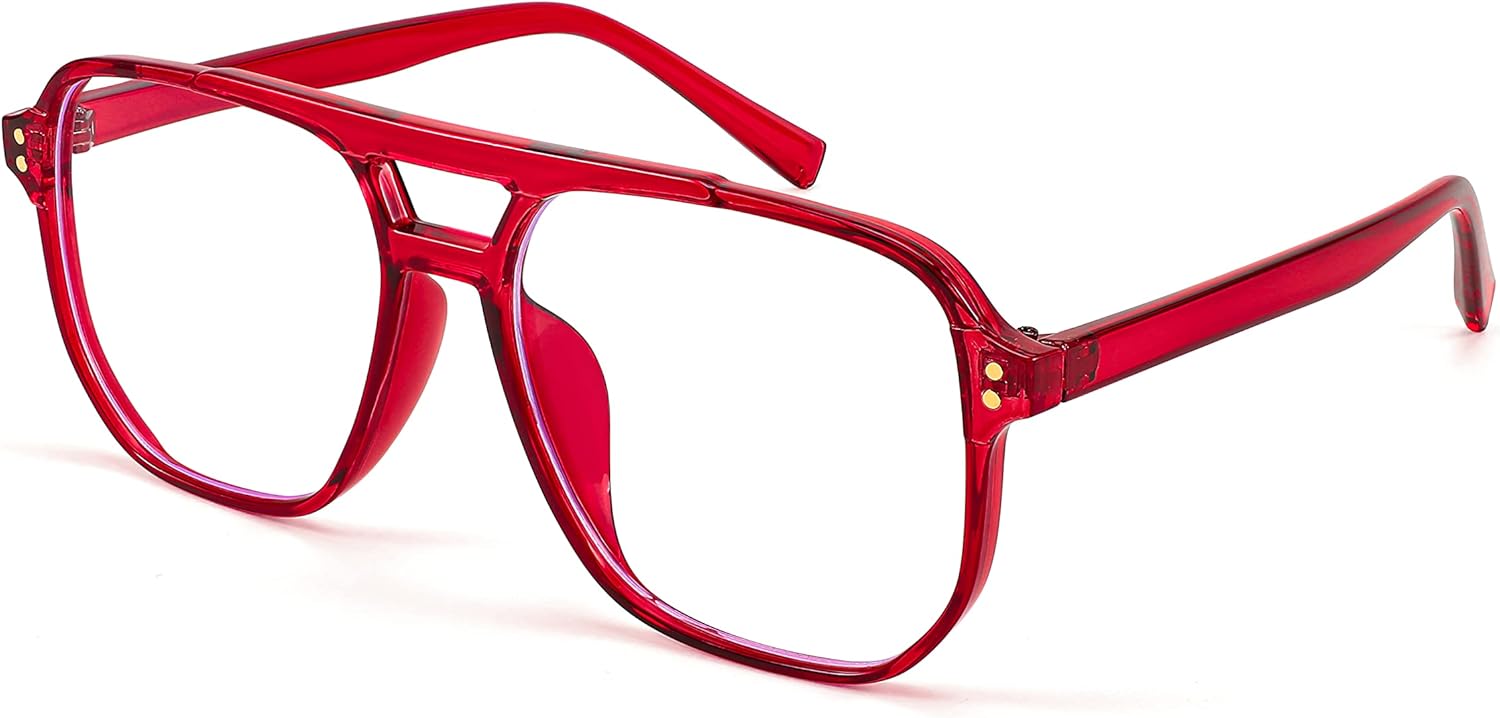 Blue Light Blocking Glasses Image of stylish red retro-style eyeglass frames with clear lenses and a bold square design. These glasses make a fun accessory for **Black man Halloween costume ideas**, ideal for creating funky 80s looks, pop star outfits, or unique character costumes.