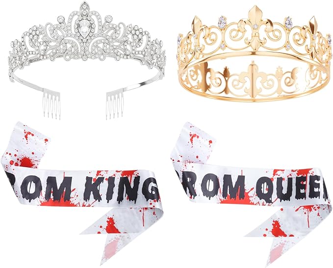 Halloween Prom King and Queen Crown Set with Sashes