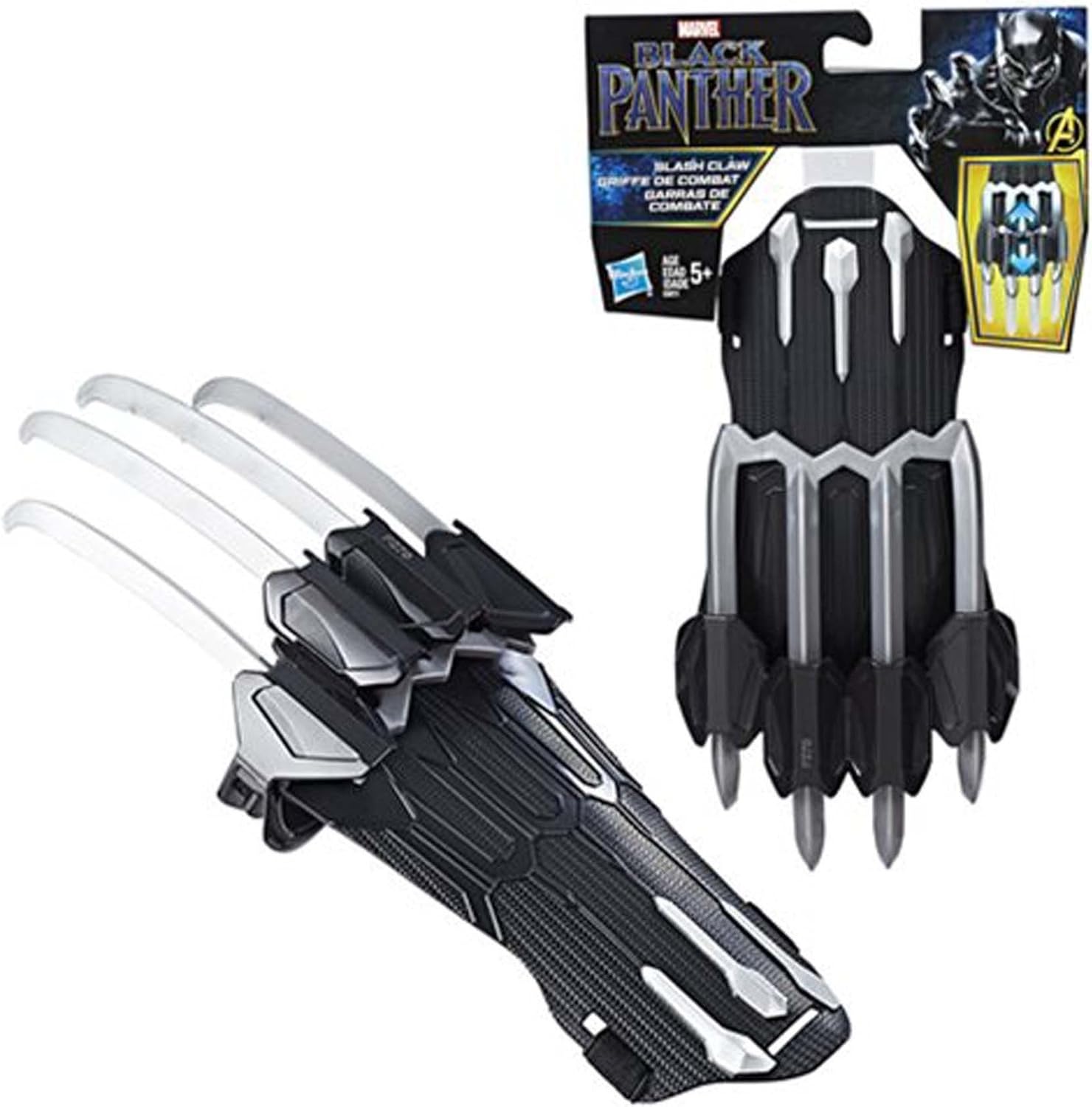 Marvel Black Panther Black Panther Slash Claw Image of a pair of black and silver claw gloves inspired by a legendary superhero warrior. These accessories are an excellent addition to **Black man Halloween costume ideas**, completing a fierce and powerful look for any Halloween or cosplay event.