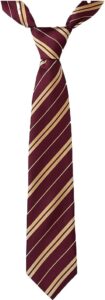 Image of a maroon and gold striped necktie with a classic school-inspired design. This accessory is an ideal finishing touch for **halloween costumes red hair**, perfect for creating a magical student look or pairing with a themed wizard outfit.