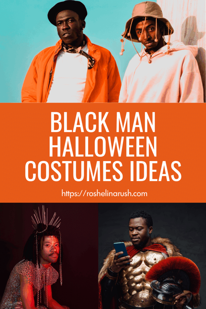 Image collage featuring stylish and creative outfit inspirations for men, with text that reads “Black Man Halloween Costumes Ideas.” Ideal for showcasing trendy, cultural, and character-inspired black man Halloween costumes ideas from casual to bold looks.